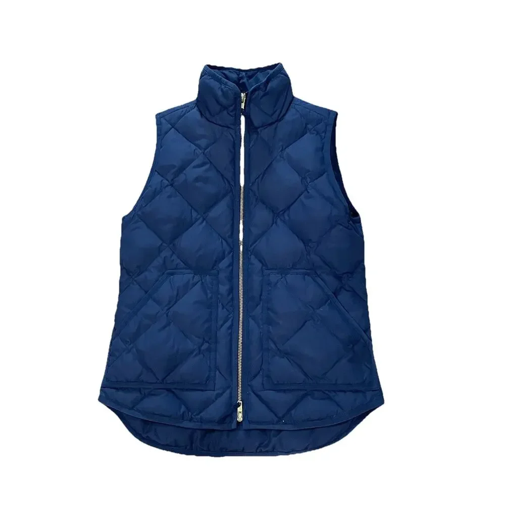 J. Crew Quilted Puffer Vest Women XXS Blue Down Insulated Casual Hiking Gorpcore